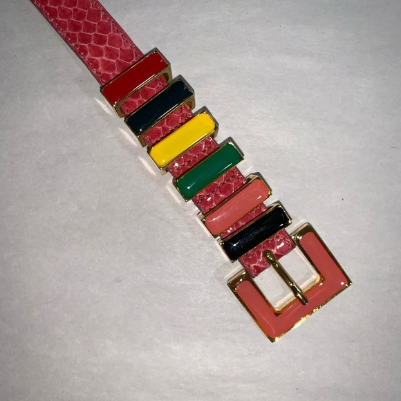 VALENTINO pink reptile leather BELT enamel buckle main image 4